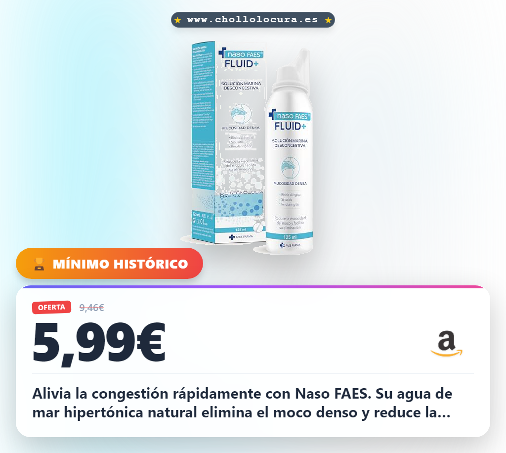 Logra la respiración más libre con Naso FAES Fluid+ spray de agua de mar hipertónica 100% natural para aliviar la congestión