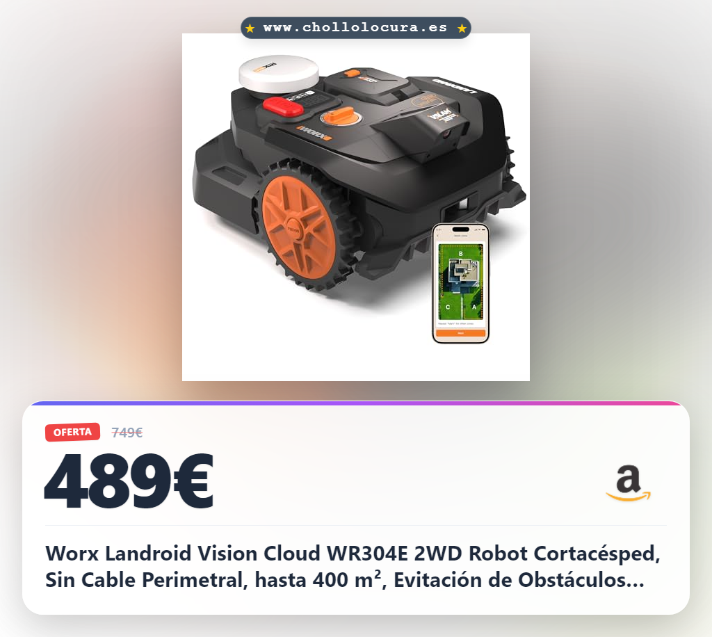 Aprovecha el robot cortacésped Worx Landroid Vision Cloud con IA y mapeo VSLAM para cortar hasta 400 m² en oferta