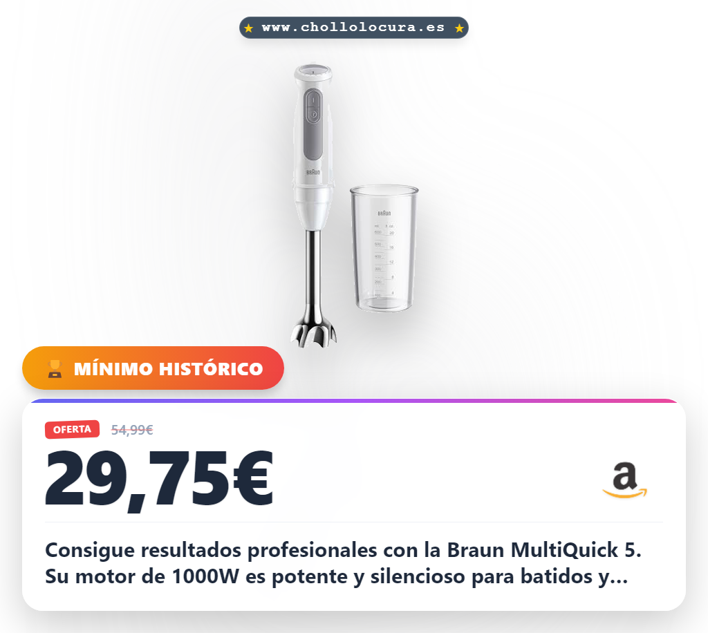 Aprovecha la batidora Braun MultiQuick 5 MQ50001 potente y silenciosa para resultados finos al mejor precio