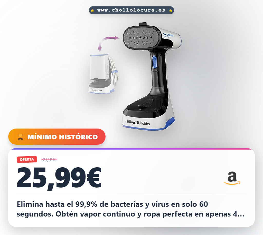 Logra una limpieza profunda con la Plancha Vertical de Vapor Russell Hobbs Easy Store PRO. Vapor rápido y potente.