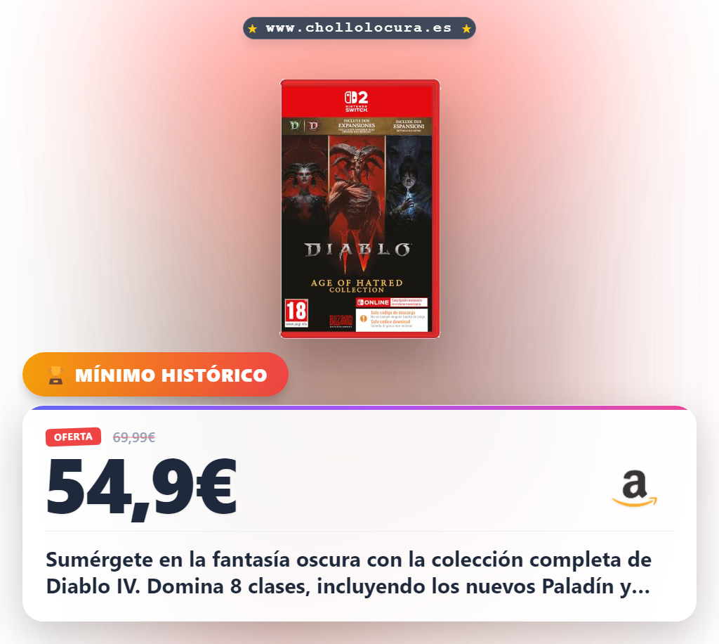 Aprovecha la colección Diablo IV Age of Hatred para Nintendo Switch 2 con expansiones y todas las clases a precio de chollo