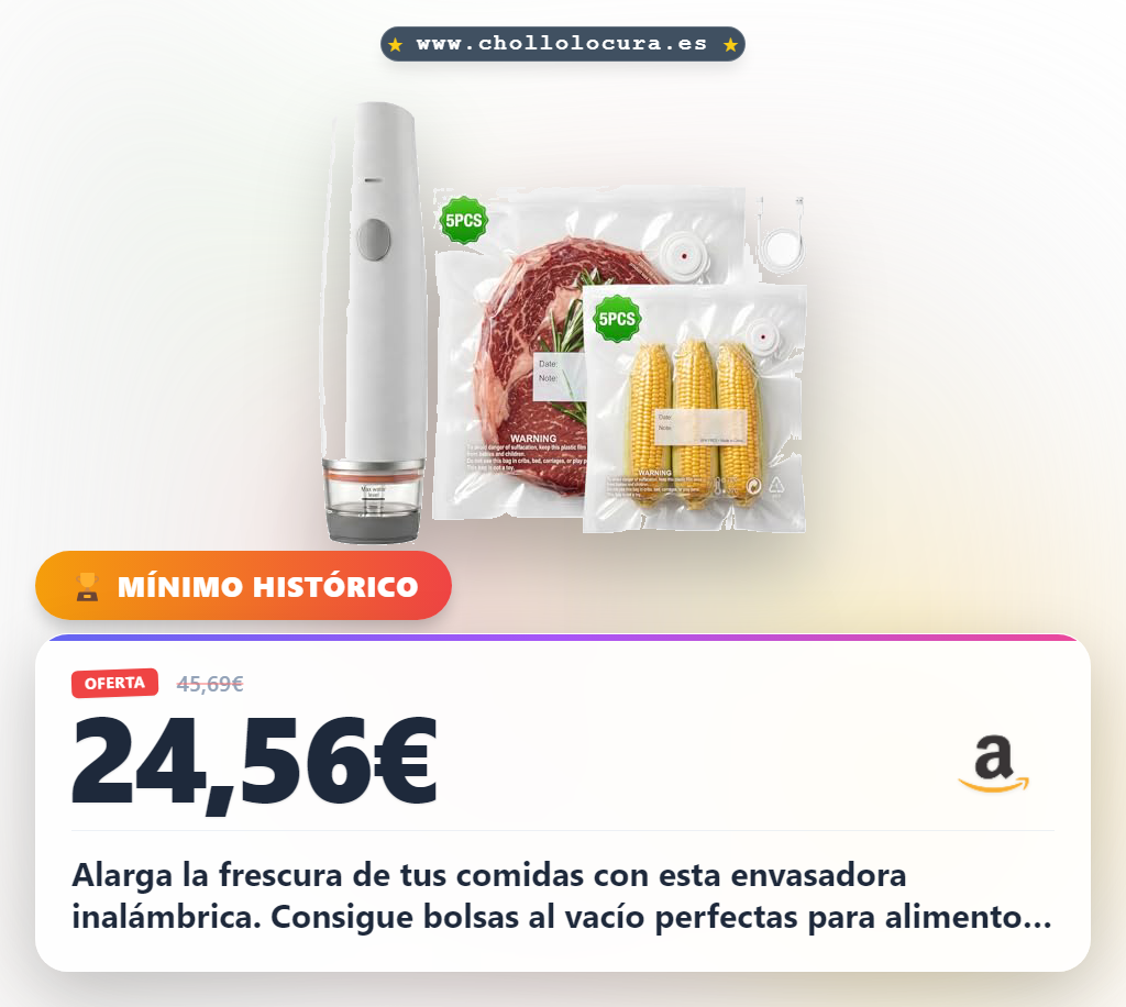 Aprovecha la envasadora al vacío inalámbrica USB-C con depósito visible al mejor precio para ahorrar espacio