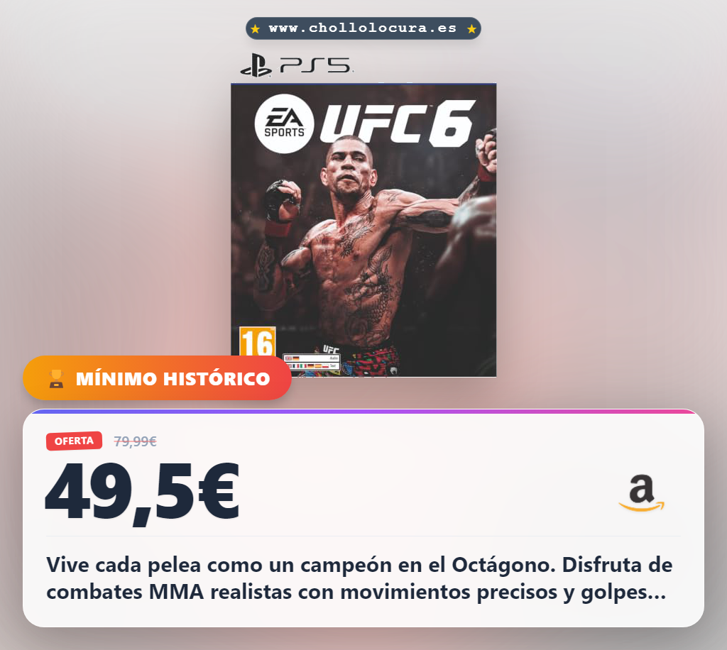 Aprovecha el juego EA Sports UFC 6 en disco para PS5 y vive cada combate realista con movimientos precisos