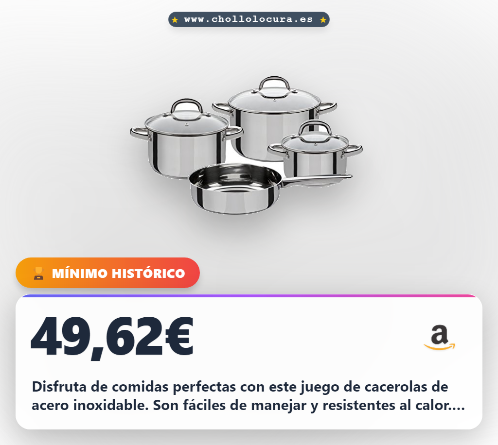 Aprovecha juego de cacerolas acero inoxidable 4 piezas para horno y vitrocerámica en oferta
