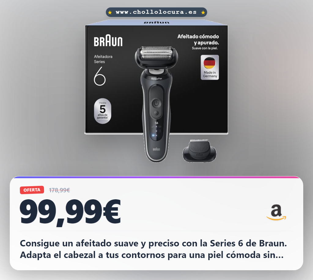 Consigue la afeitadora eléctrica Braun Series 6 para hombre con modos Turbo y Suave al mejor precio de oferta