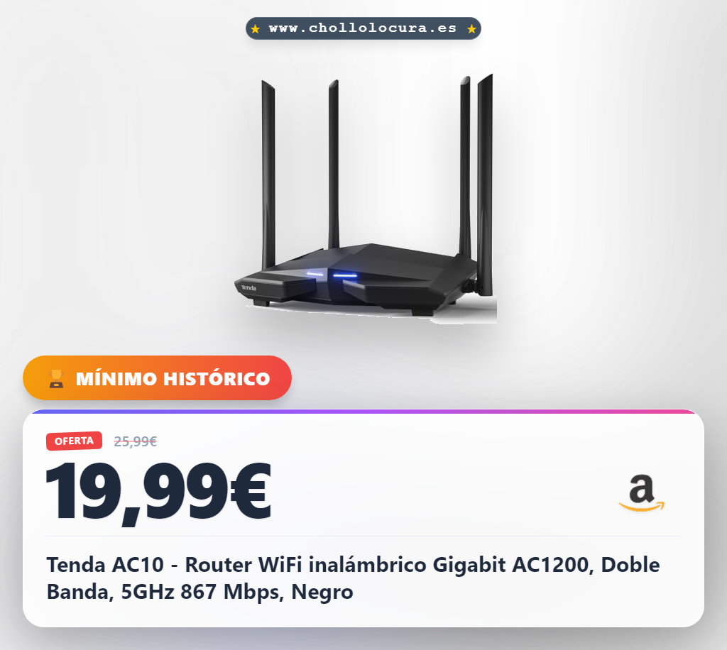 Tenda AC10 - Router WiFi inalámbrico Gigabit AC1200, Doble Banda, 5GHz 867 Mbps, Negro
