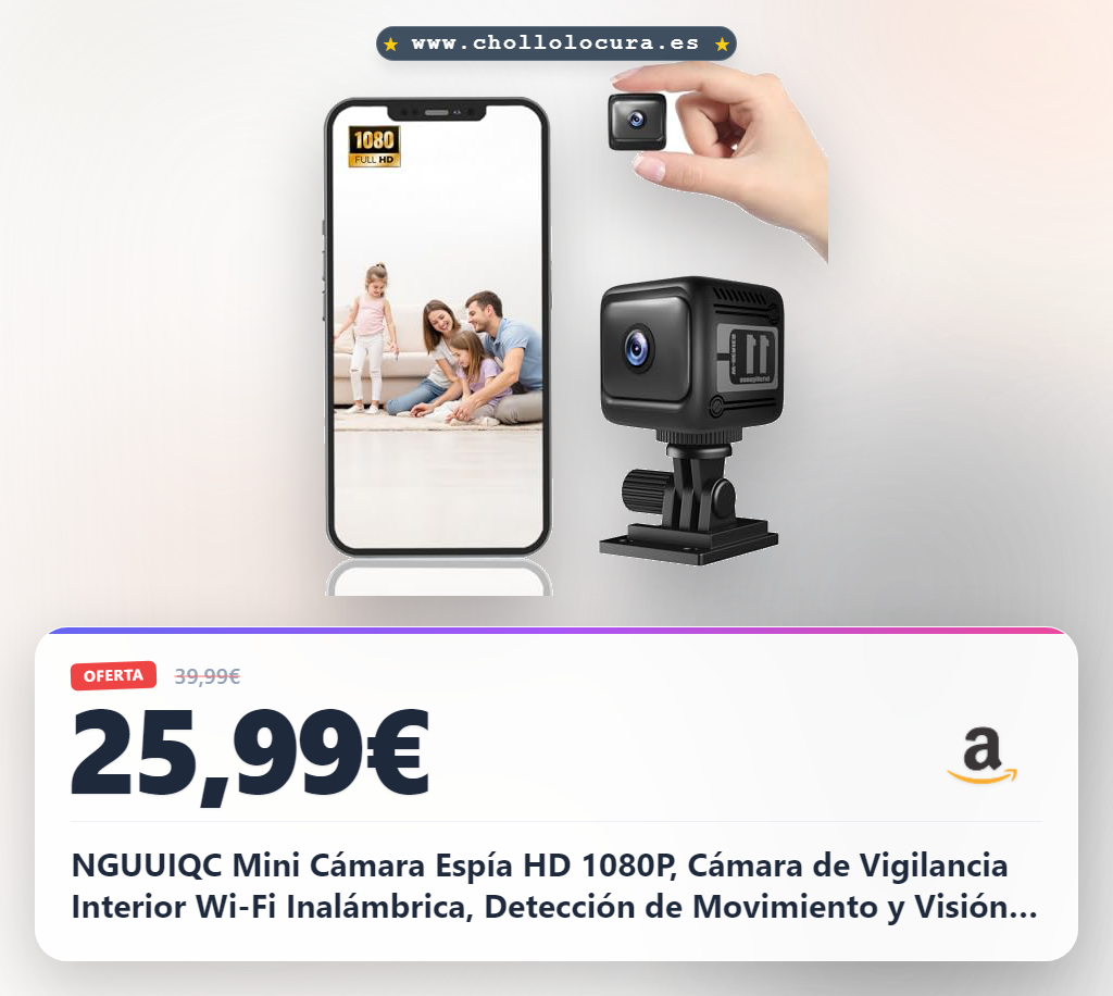 NGUUIQC Mini Cámara Espía HD 1080P, Cámara de Vigilancia Interior Wi-Fi Inalámbrica, Detección de Movimiento y Visión Nocturna, Bebés Mascotas, Notificaciones & Visualización en App, Negro