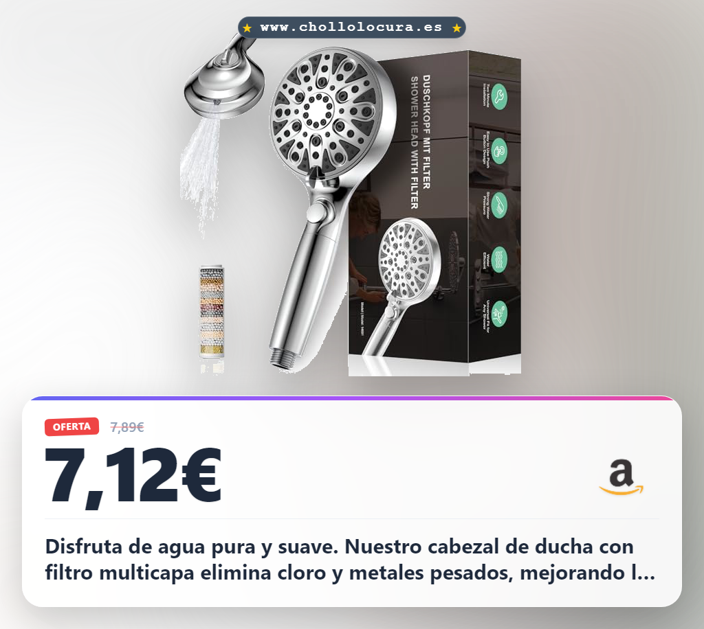 Aprovecha esta alcachofa de ducha de alta presión con filtro multicapa. 10 modos, antical y ahorro de agua.