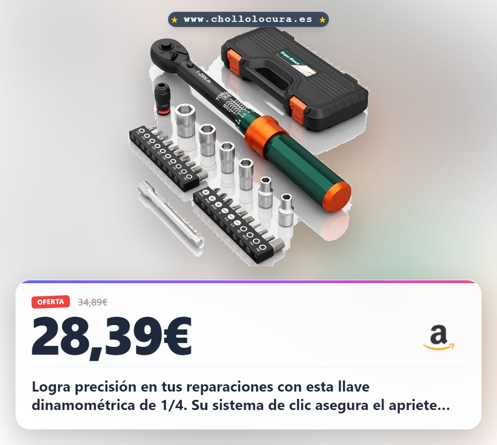 Consigue el juego de llaves dinamométricas 1/4 con precisión ±3% para bicicleta y maquinaria en oferta
