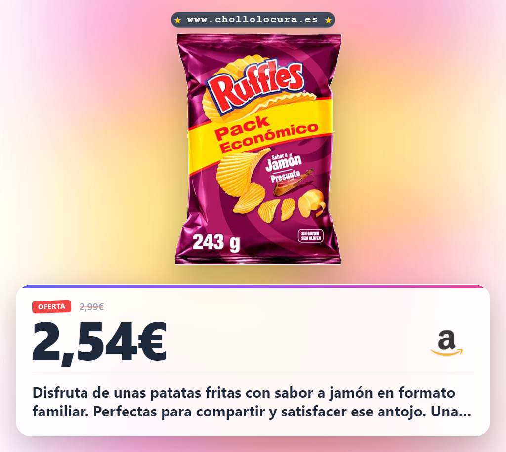 Disfruta de las Ruffles Jamón con sabor a jamón en bolsa familiar de 279 gramos al mejor precio