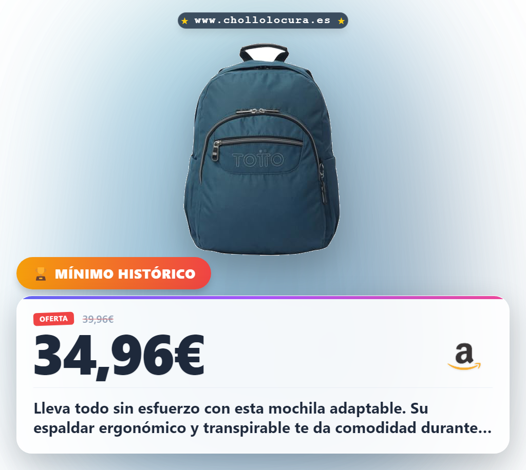 Aprovecha la mochila escolar TOTTO 20L adaptable a carro con bolsillo para portátil y espaldar ergonómico
