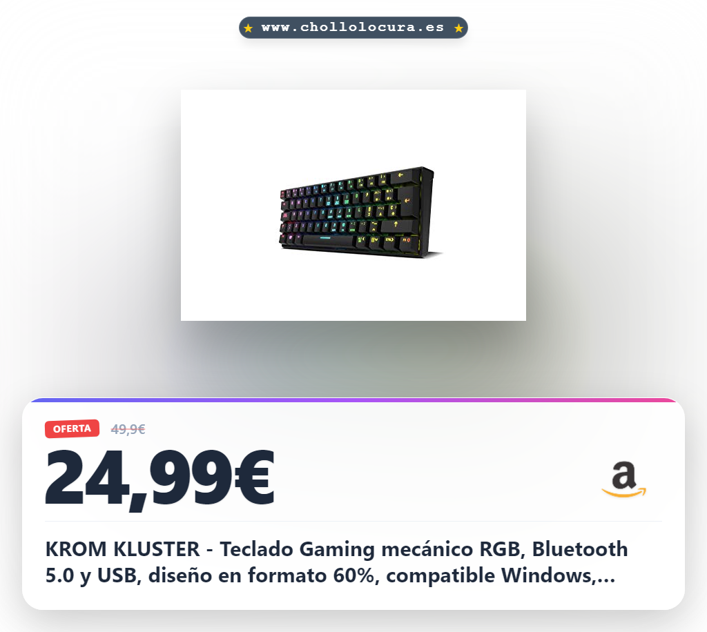 KROM KLUSTER - Teclado Gaming mecánico RGB, Bluetooth 5.0 y USB, diseño en formato 60%, compatible Windows, Android, IOS y MACos, layout español, color negro.