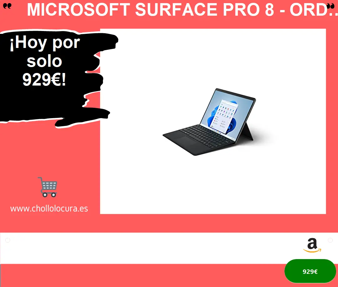 Microsoft Surface Pro 8 - Ordenador portátil 2 en 1 de 13" (Intel Core i5-1135G7 11th Gen, 8GB RAM, 256GB SSD, Iris Xe graphics, Windows 11) Negro