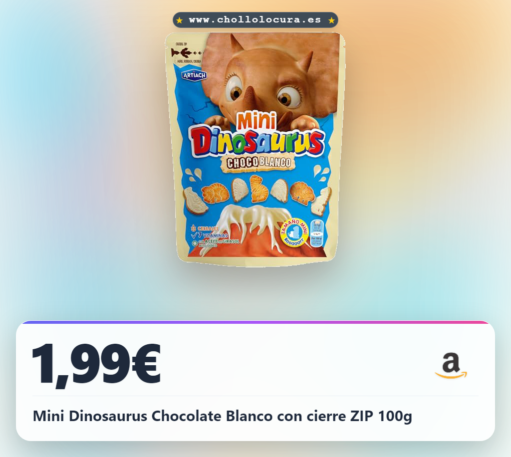 Mini Dinosaurus Chocolate Blanco con cierre ZIP 100g