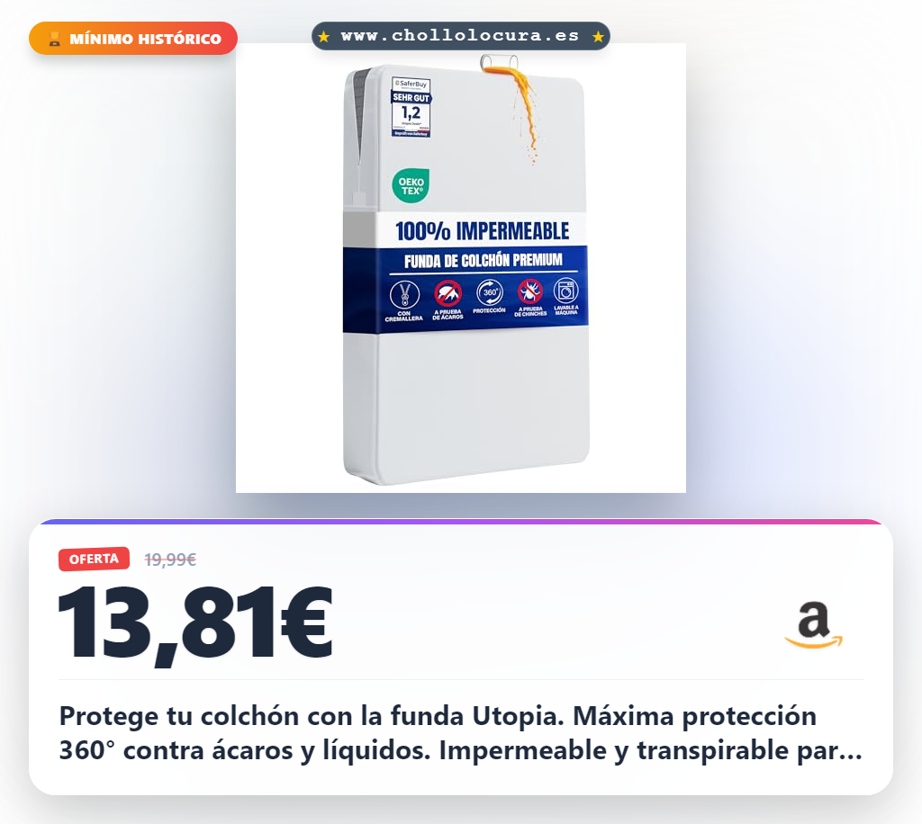 Aprovecha la funda de colchón impermeable Utopia con cremallera y certificado Oeko-Tex para máxima protección
