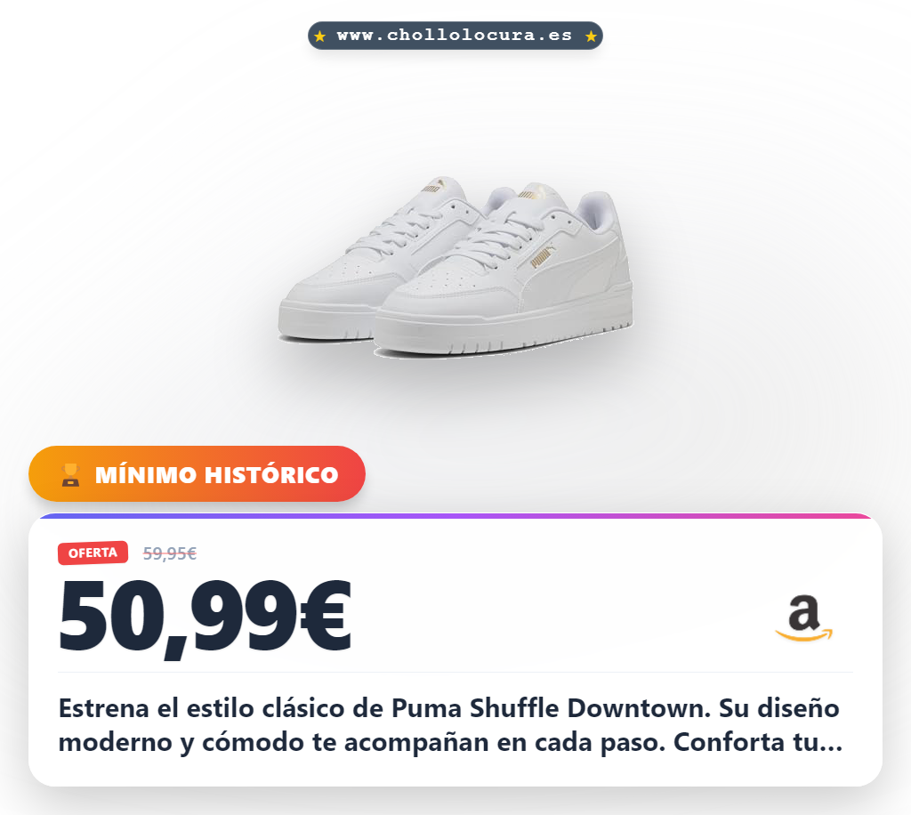 Consigue los tenis Puma Shuffle Downtown unisex en blanco y dorado a precio de chollo