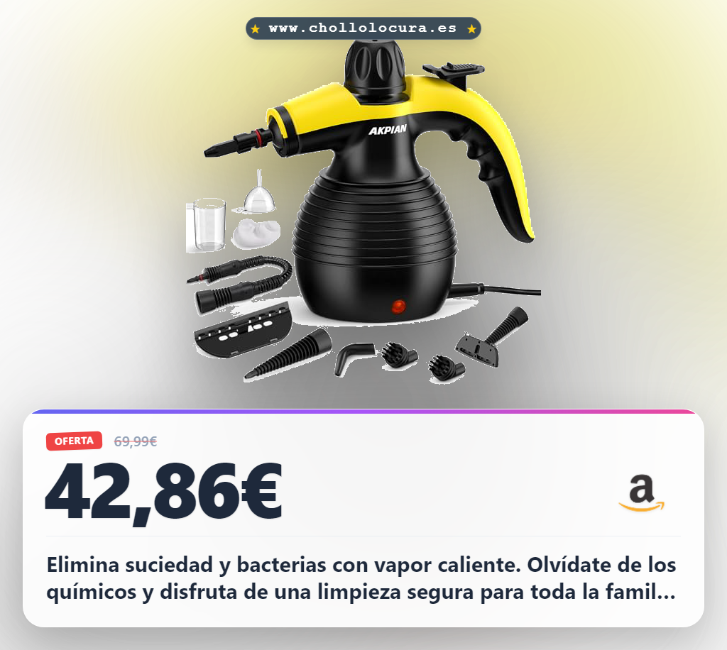 Aprovecha el limpiador a vapor AKPIAN de mano con 10 accesorios para una limpieza potente y sin químicos en oferta histórica en tu hogar.