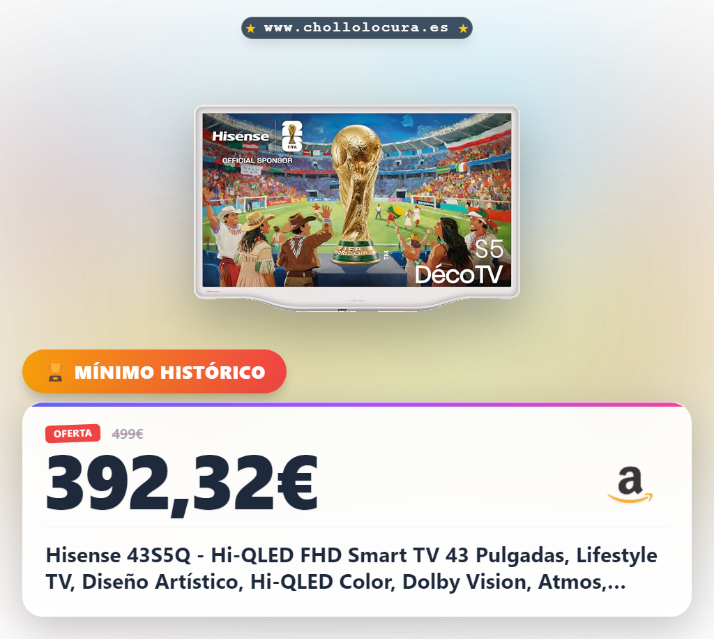 Hisense 43S5Q - Hi-QLED FHD Smart TV 43 Pulgadas, Lifestyle TV, Diseño Artístico, Hi-QLED Color, Dolby Vision, Atmos, Diseño Versátil, Modo Arte, Peana Moderna, Modo Filmmaker