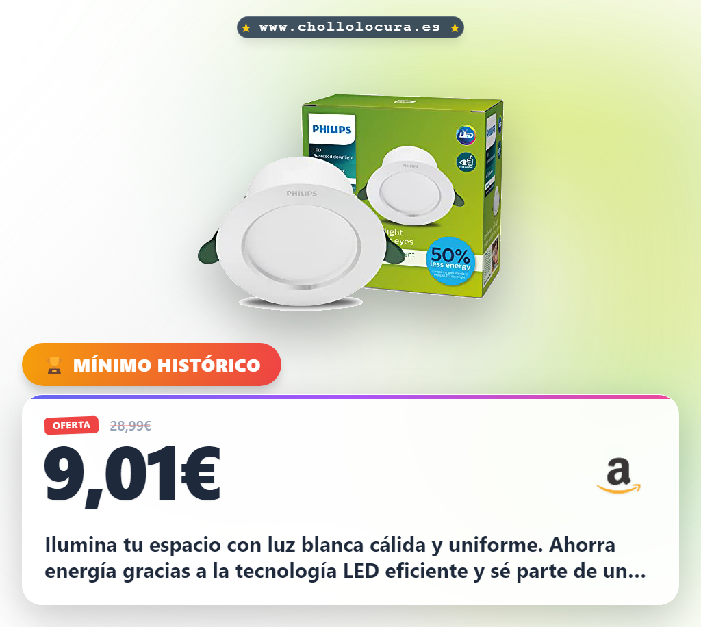 Aprovecha este plafón LED Philips de 7W con 1150 lúmenes y luz blanca cálida 3000k al mejor precio