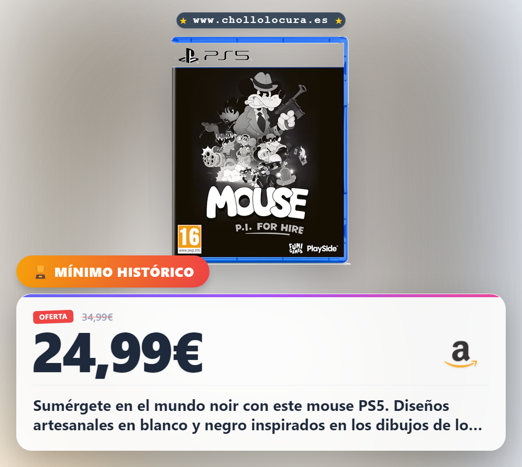 Aprovecha el Mouse PS5 P.I. For Hire con diseño noir de los años 30 y 12 armas en oferta