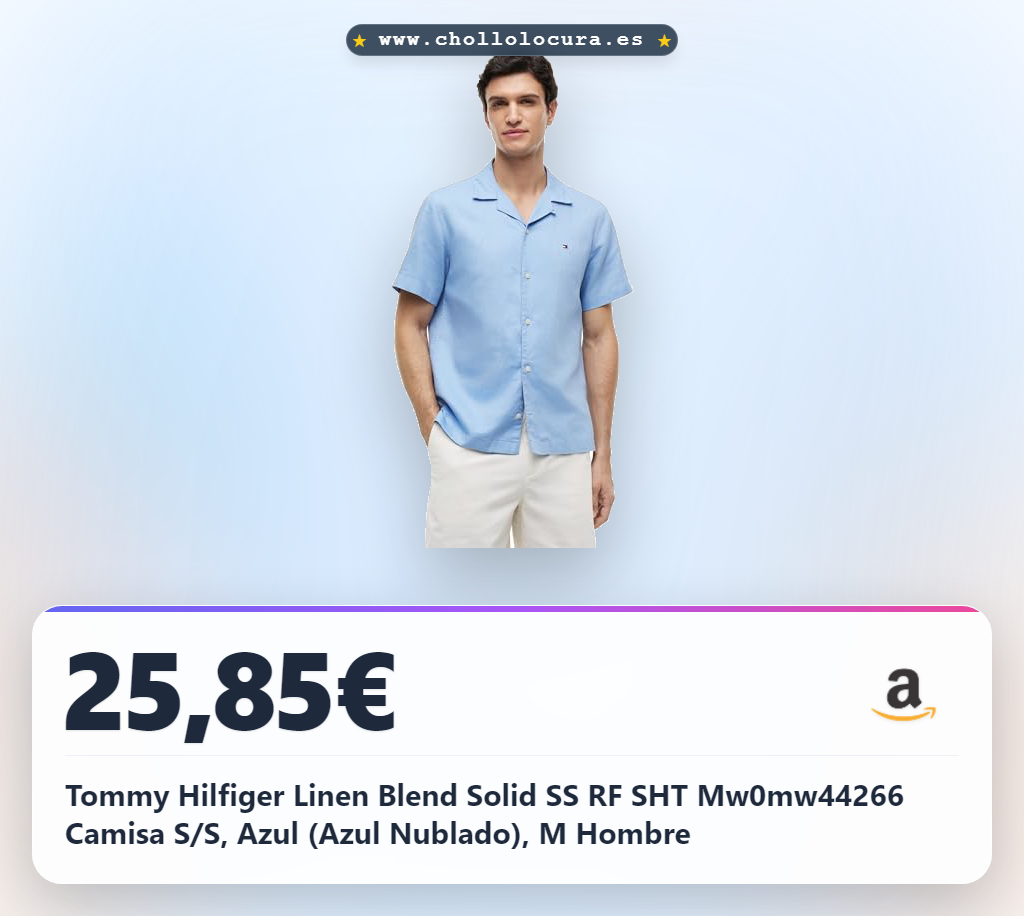 Tommy Hilfiger Linen Blend Solid SS RF SHT Mw0mw44266 Camisa S/S, Azul (Azul Nublado), M Hombre