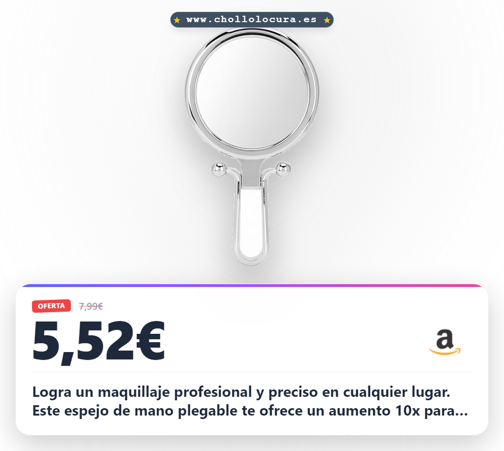 Consigue este espejo de mano plegable doble cara con aumento 10x para maquillaje a precio de chollo
