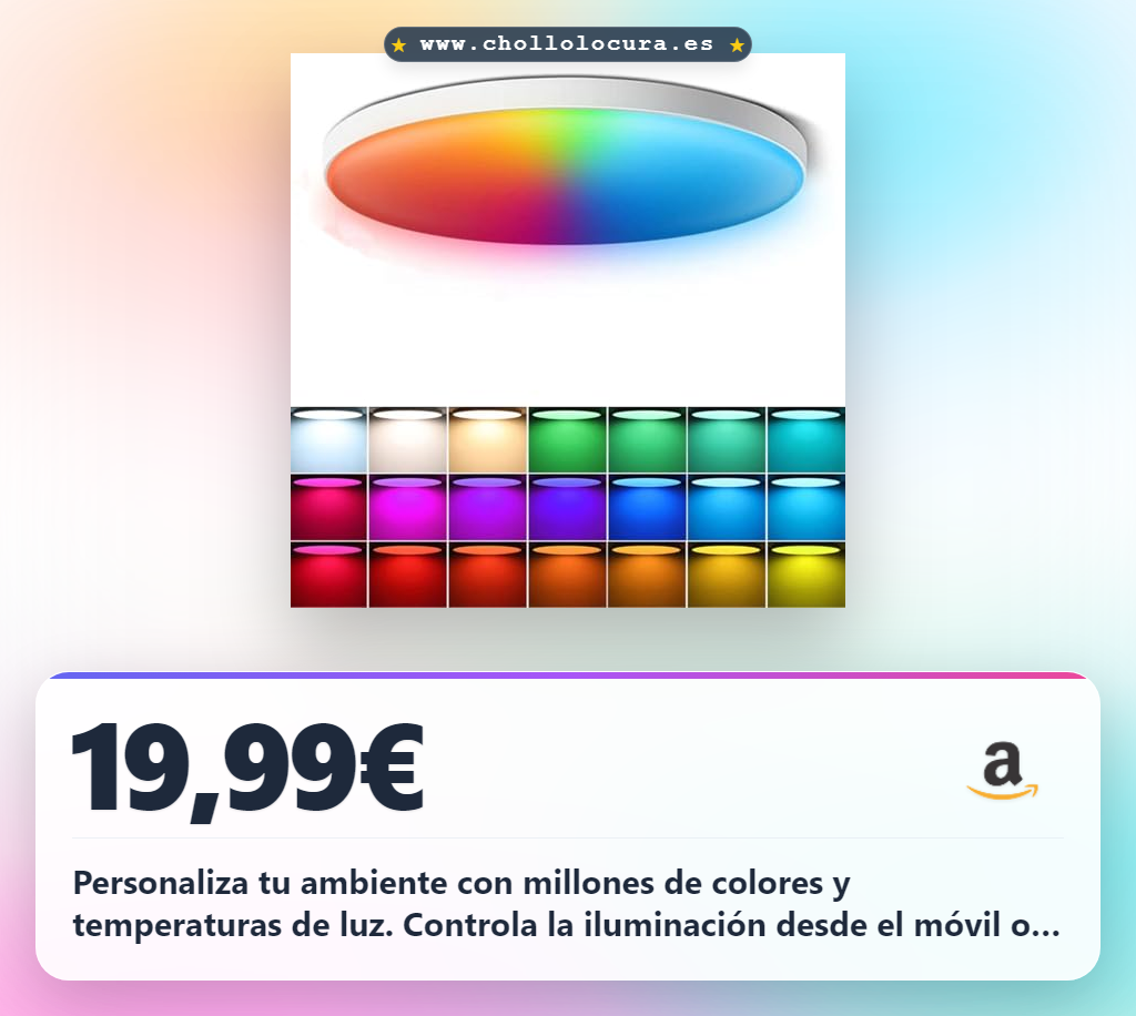 Aprovecha plafón LED techo inteligente WiFi 24W. Controla colores y temperatura con app y voz. Diseño moderno.
