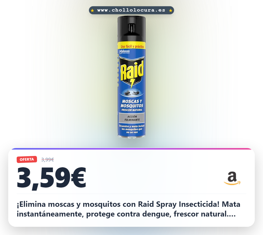 Raid Spray Insecticida - Aerosol para moscas y mosquitos, Frescor Natural. Eficacia inmediata. Unidad, 400ml