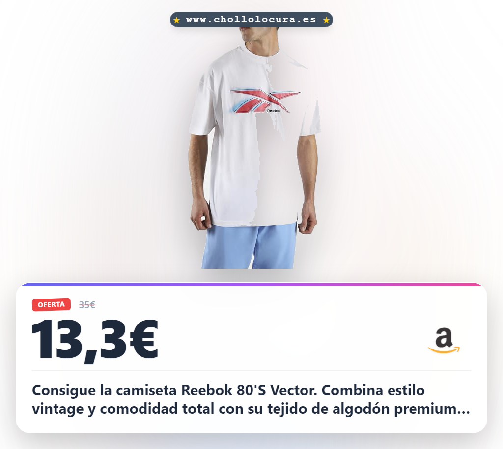 Aprovecha la camiseta Reebok 80'S Vector vintage de algodón premium con diseño clásico y ajuste regular al mejor precio