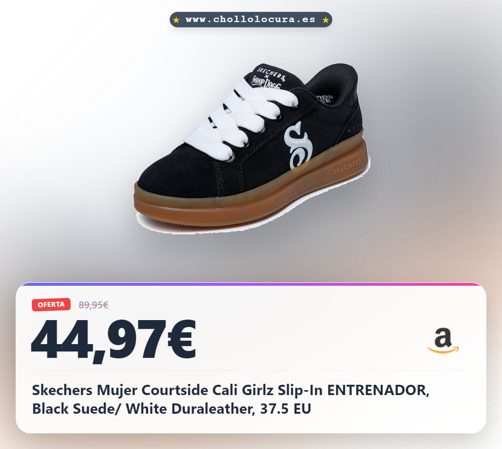 Llévate Skechers Courtside Cali Girlz Slip-In Entrenador Mujer Negro Suede al mejor precio en oferta histórica.