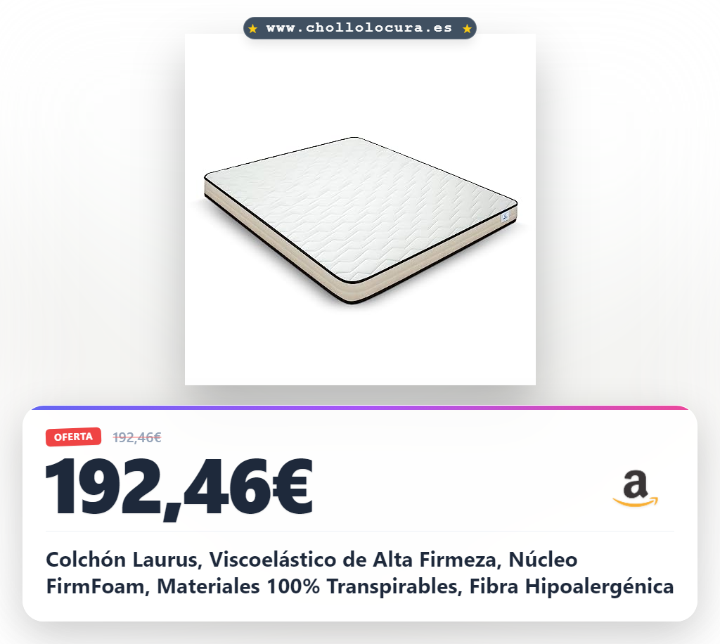 Colchón Laurus, Viscoelástico de Alta Firmeza, Núcleo FirmFoam, Materiales 100% Transpirables, Fibra Hipoalergénica
