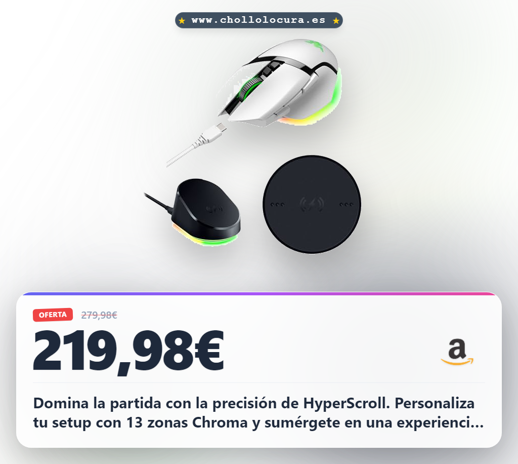 Aprovecha el bundle Razer Basilisk V3 Pro con dock y carga inalámbrica. Consigue rendimiento y RGB al mejor precio.