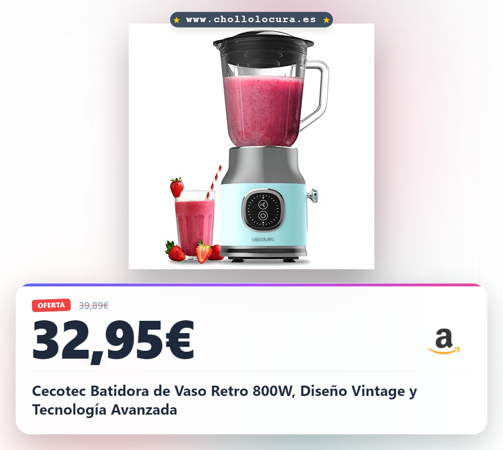 Cecotec Batidora de Vaso Retro 800W, Diseño Vintage y Tecnología Avanzada