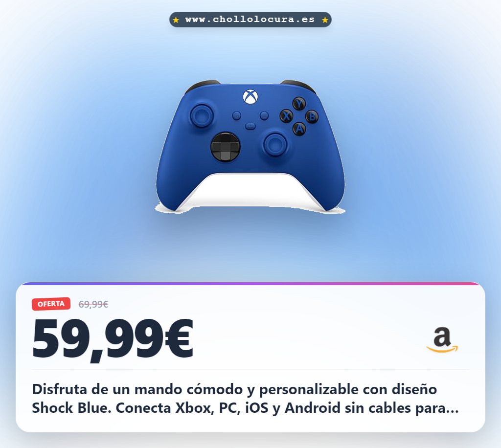 Aprovecha el mando inalámbrico Xbox Shock Blue con personalización y conexión total a PC y móvil en oferta