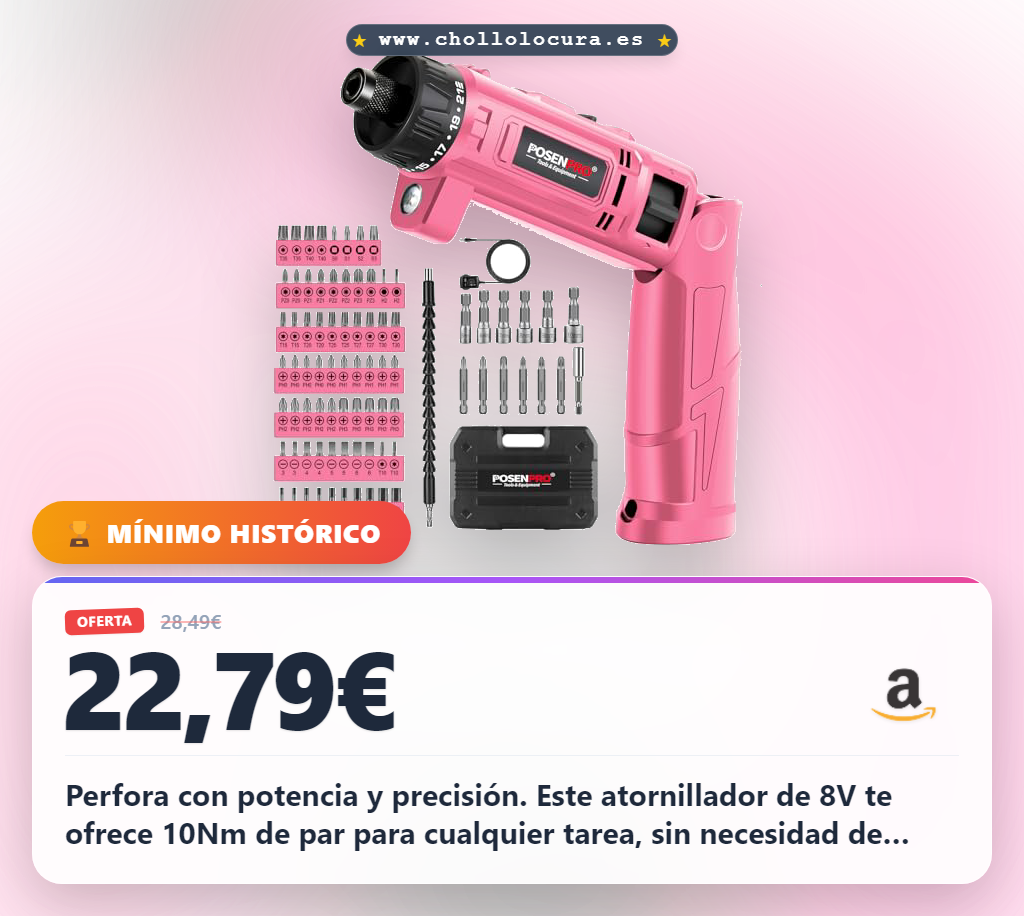 Consigue el atornillador inalámbrico POSENPRO 8V Litio 10Nm con luz LED y mango ergonómico