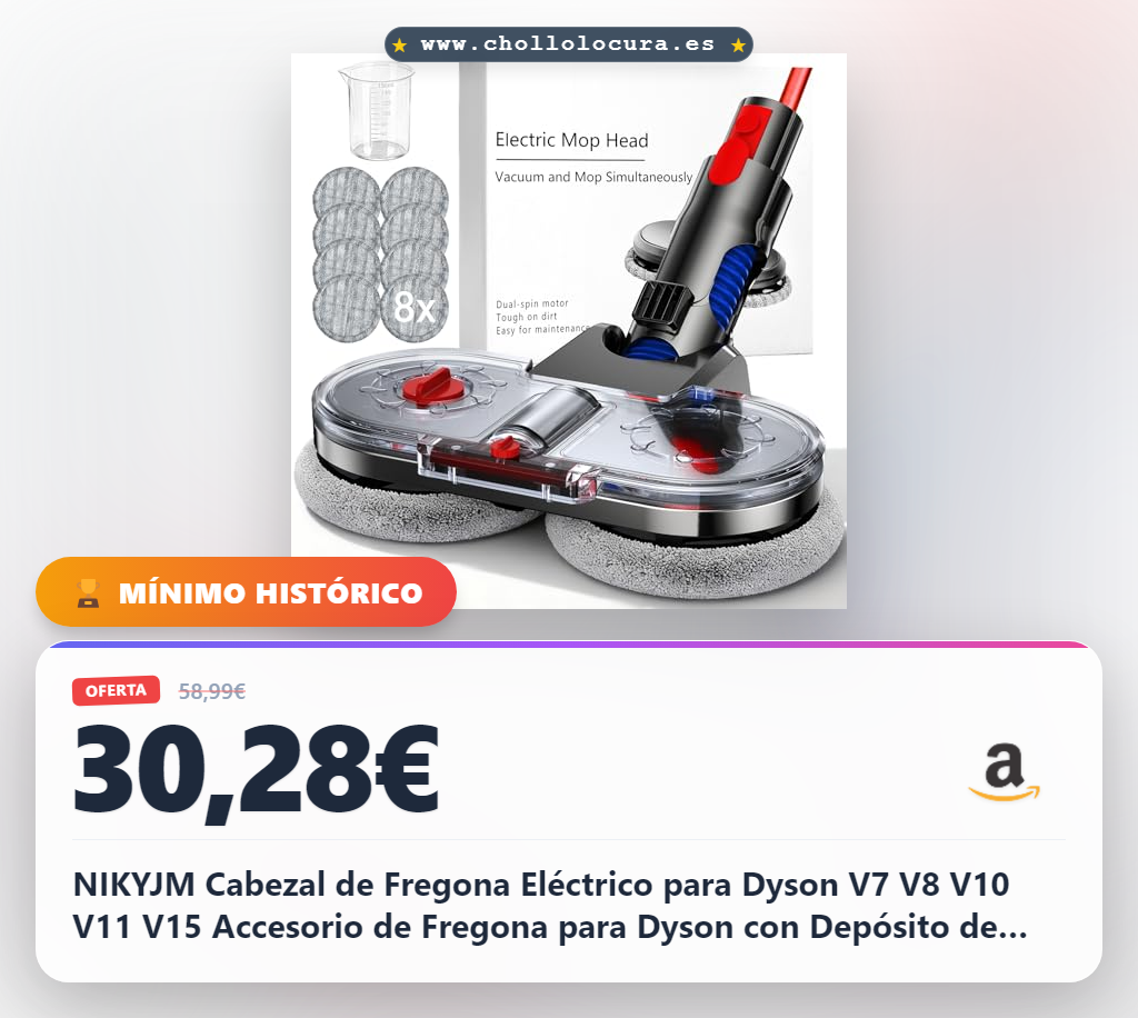 NIKYJM Cabezal de Fregona Eléctrico para Dyson V7 V8 V10 V11 V15 Accesorio de Fregona para Dyson con Depósito de Agua Extraíble, Depósito de Llenado y 8 Trapeadores Lavables