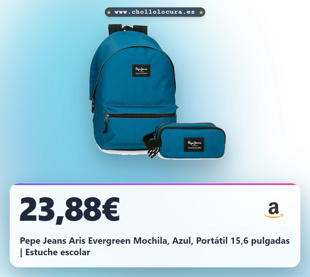Pepe Jeans Aris Evergreen Mochila, Azul, Portátil 15,6 pulgadas | Estuche escolar