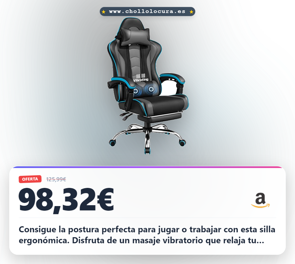 Aprovecha esta silla gaming ergonómica con masajeador y reposapiés ajustable para oficina en oferta
