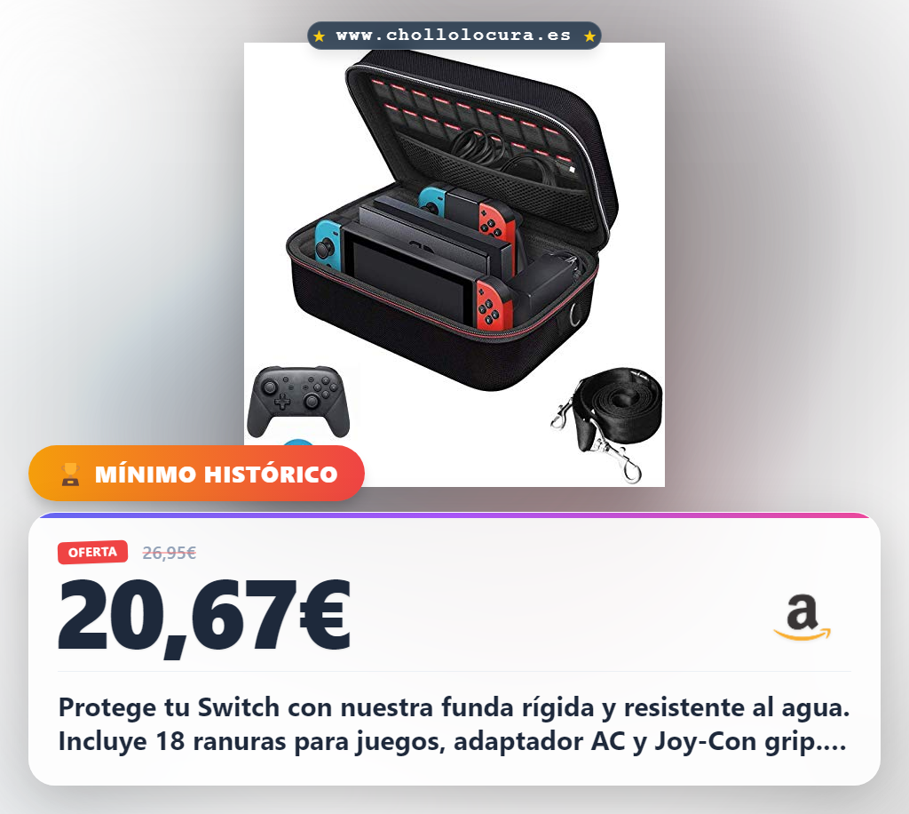 Consigue la funda rígida Nintendo Switch con 18 ranuras y accesorios al mejor precio de viaje