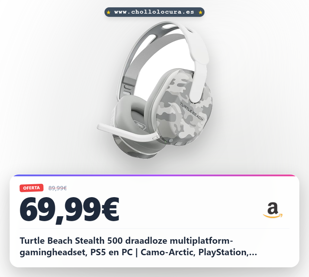 Turtle Beach Stealth 500 draadloze multiplatform-gamingheadset, PS5 en PC | Camo-Arctic, PlayStation, Bluetooth, 40 mm-luidsprekers, oplaadbare batterij (40 uur), ‘flip-to-mute’, traagschuim, licht