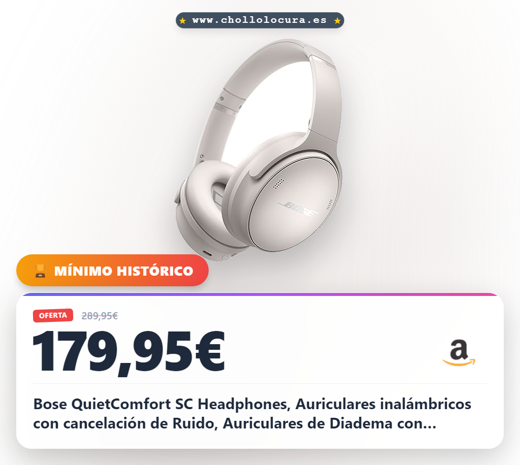 Bose QuietComfort SC Headphones, Auriculares inalámbricos con cancelación de Ruido, Auriculares de Diadema con Bluetooth, micrófono y Cable con hasta 24h de autonomía, con Estuche Blando, Blanco