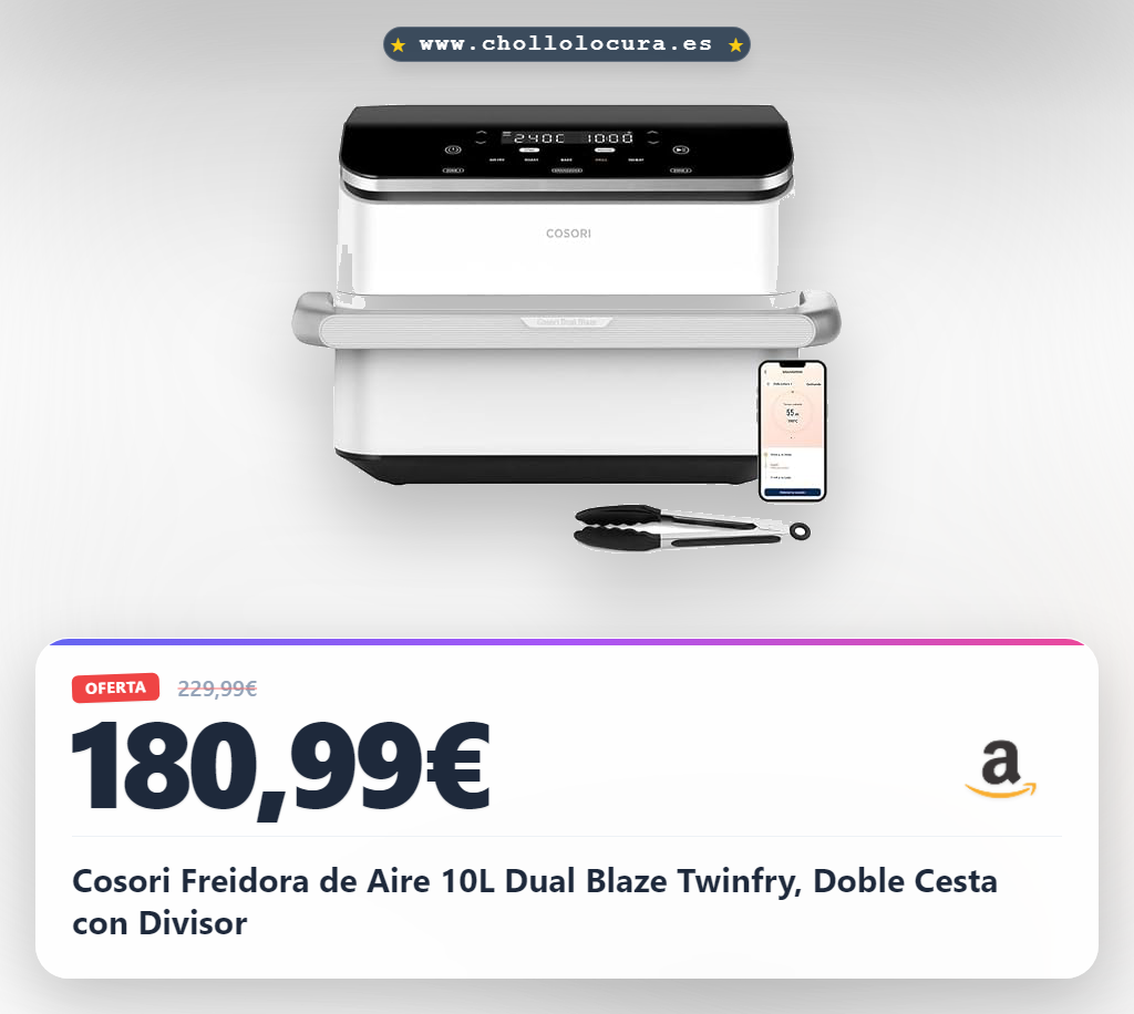 Cosori Freidora de Aire 10L Dual Blaze Twinfry, Doble Cesta con Divisor