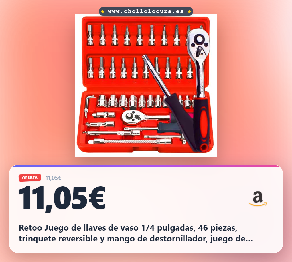 Retoo Juego de llaves de vaso 1/4 pulgadas, 46 piezas, trinquete reversible y mango de destornillador, juego de herramientas para mecánica, caja de herramientas para coche, hogar y bricolaje, rojo
