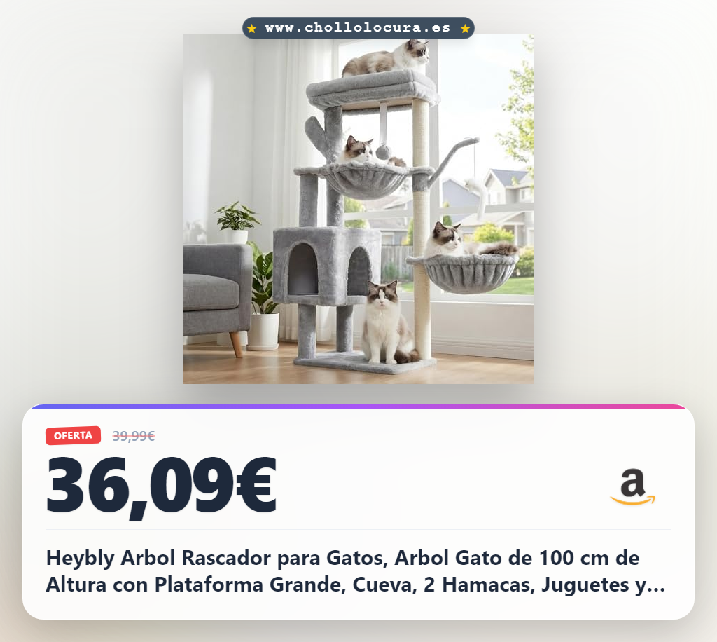 Heybly Arbol Rascador para Gatos, Arbol Gato de 100 cm de Altura con Plataforma Grande, Cueva, 2 Hamacas, Juguetes y Árbol para Trepar con Rascador, Gris Claro HCT006SW