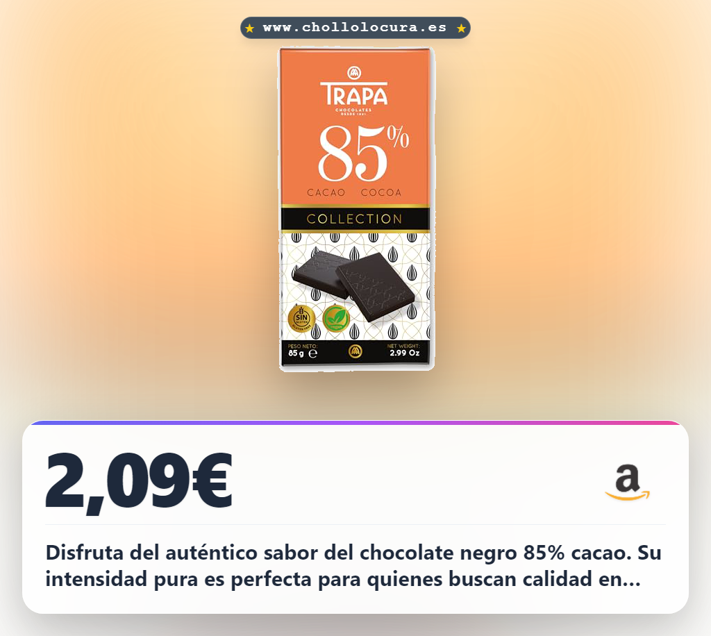 Disfruta del chocolate negro 85% cacao Trapa sin gluten, ideal para regalar y compartir al mejor precio