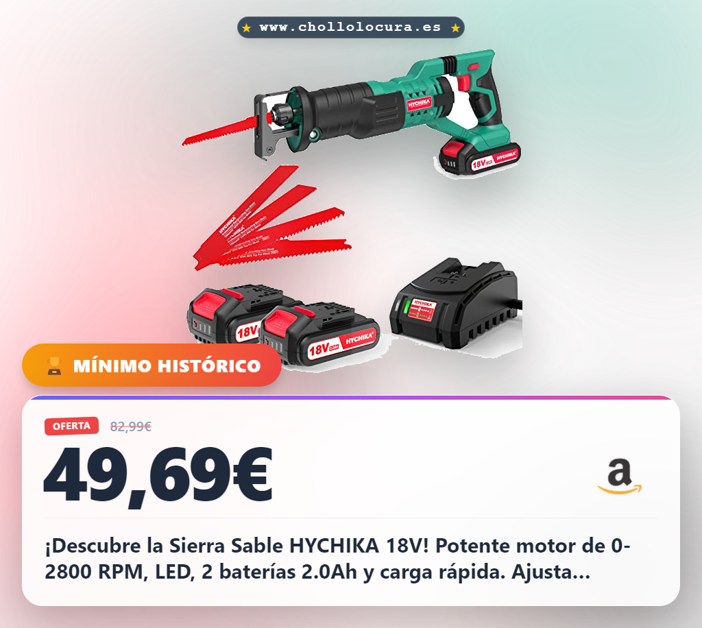 ¡Sierra Sable 18V Potente con Velocidad Variable y Luz LED! 2 Baterías 2.0Ah + Cargador Rápido