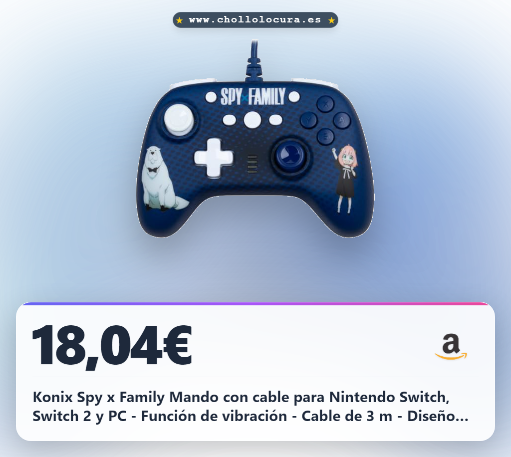 Konix Spy x Family Mando con cable para Nintendo Switch, Switch 2 y PC - Función de vibración - Cable de 3 m - Diseño Anya y Bond Forger - Azul