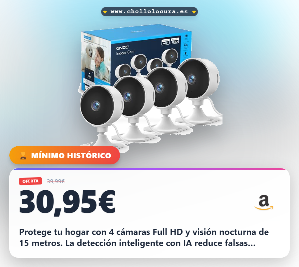 Aprovecha 4 cámaras WiFi con IA y visión nocturna de 15m para tu hogar en oferta histórica