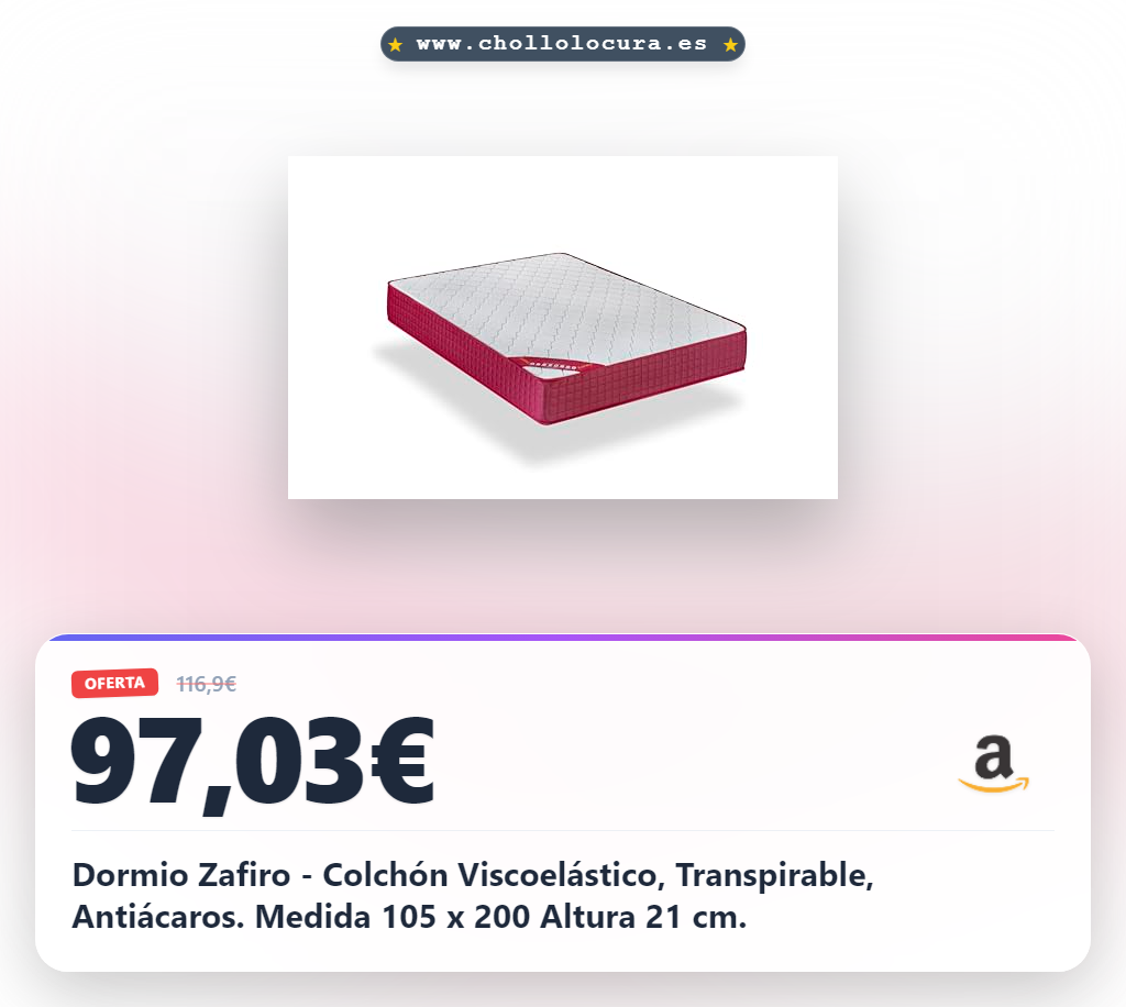 Dormio Zafiro - Colchón Viscoelástico, Transpirable, Antiácaros. Medida 105 x 200 Altura 21 cm.