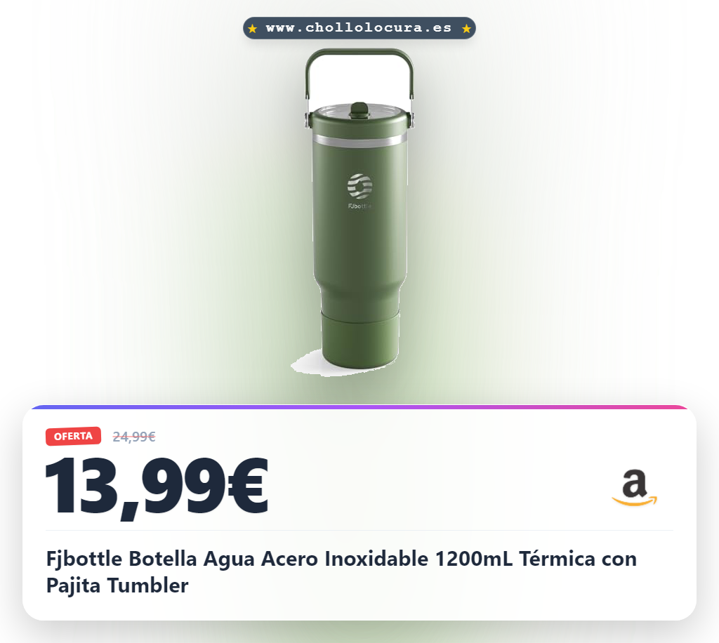 Fjbottle Botella Agua Acero Inoxidable 1200mL Térmica con Pajita Tumbler